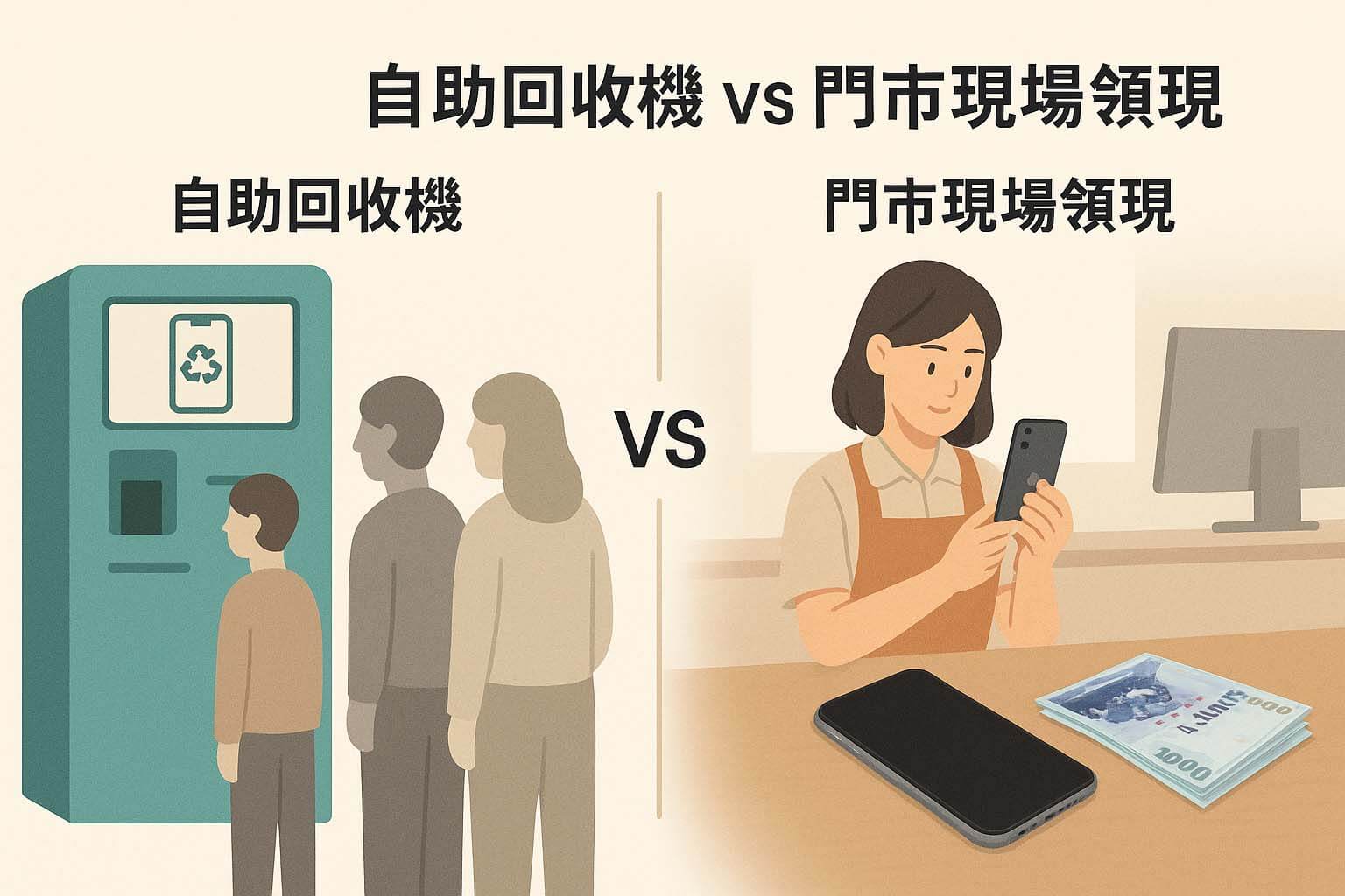 青蘋果3C BUNNIT 手機自助回收機 vs 門市現場估價比較圖