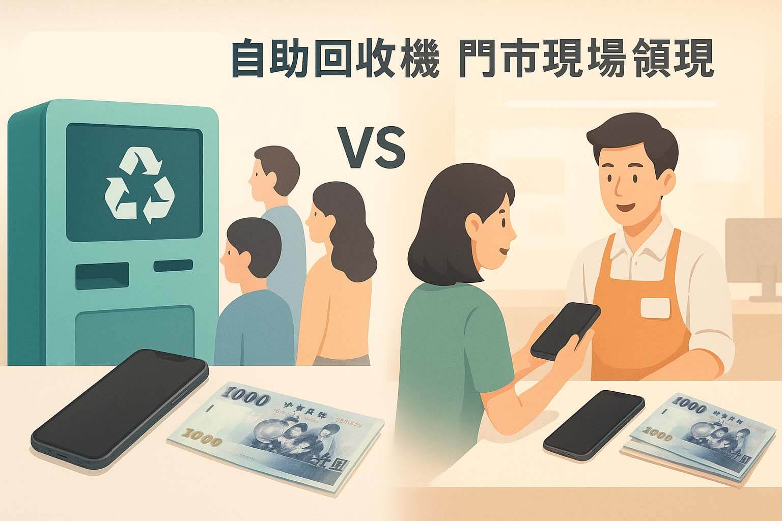 青蘋果3C BUNNIT 手機自助回收機 vs 門市現場估價比較圖